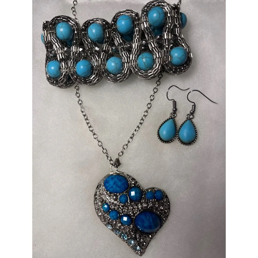 3 pc Southwestern  Bohemian Jewelry Set Women OS Turquoise Blue Good Heart